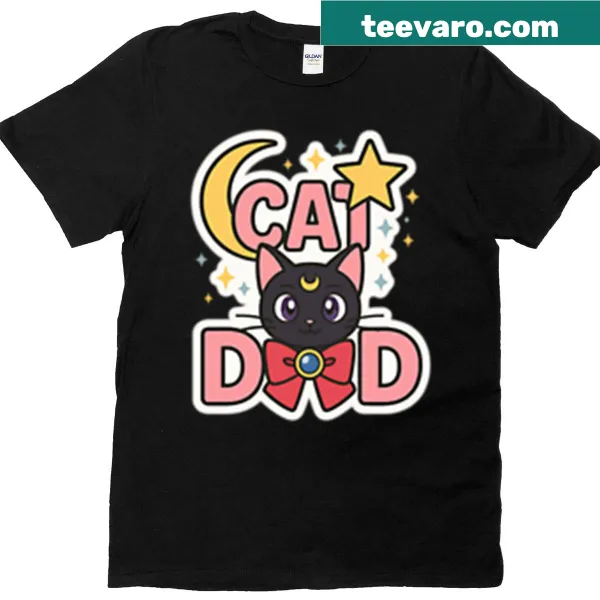 Illustrated cat in a sailor hat on a T-shirt for cat dads.