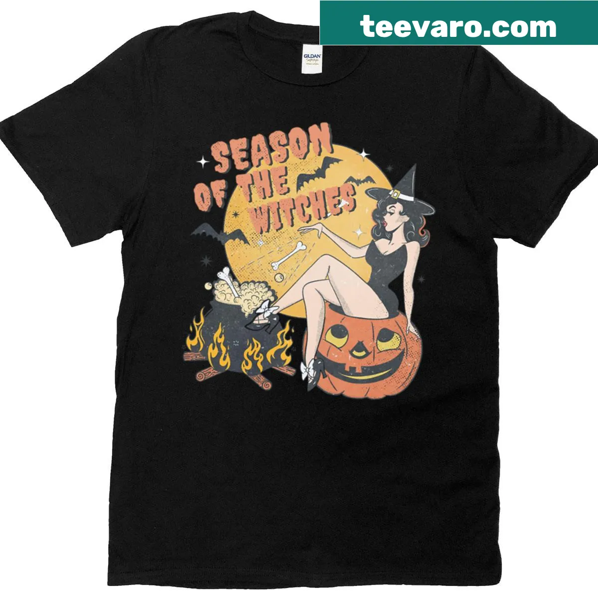 Retro witches design on a Halloween T-shirt — on a men's t-shirt