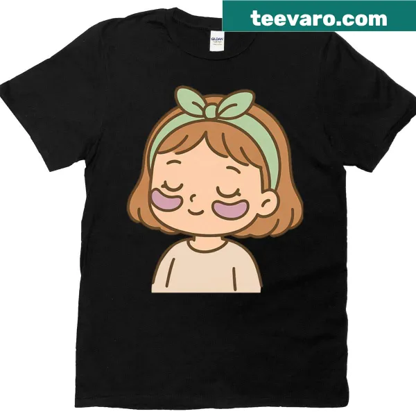 Charming T-shirt with a girl in a lavender under-eye mask for self-care