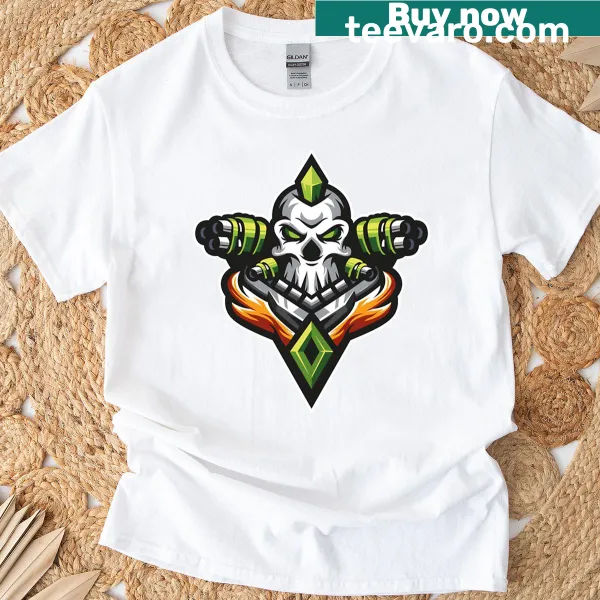 T-shirt featuring a detailed illustration of a skull warrior