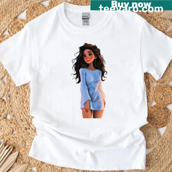 Illustrated t-shirt featuring a girl with long dark hair