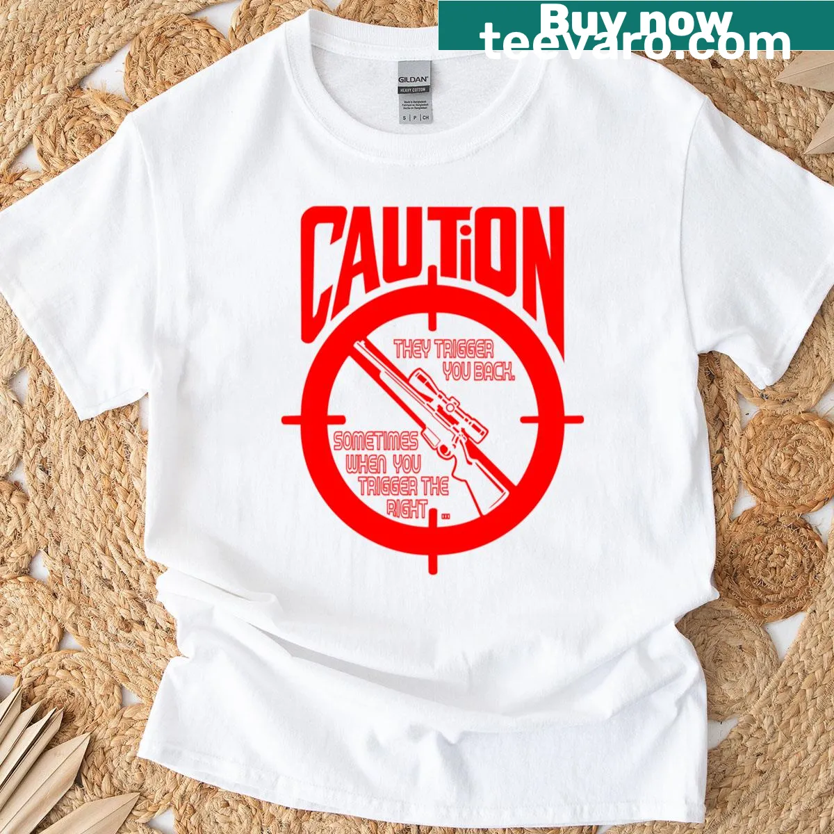 Sarcastic T-shirt with a clever saying about triggering discussions — on a men's t-shirt