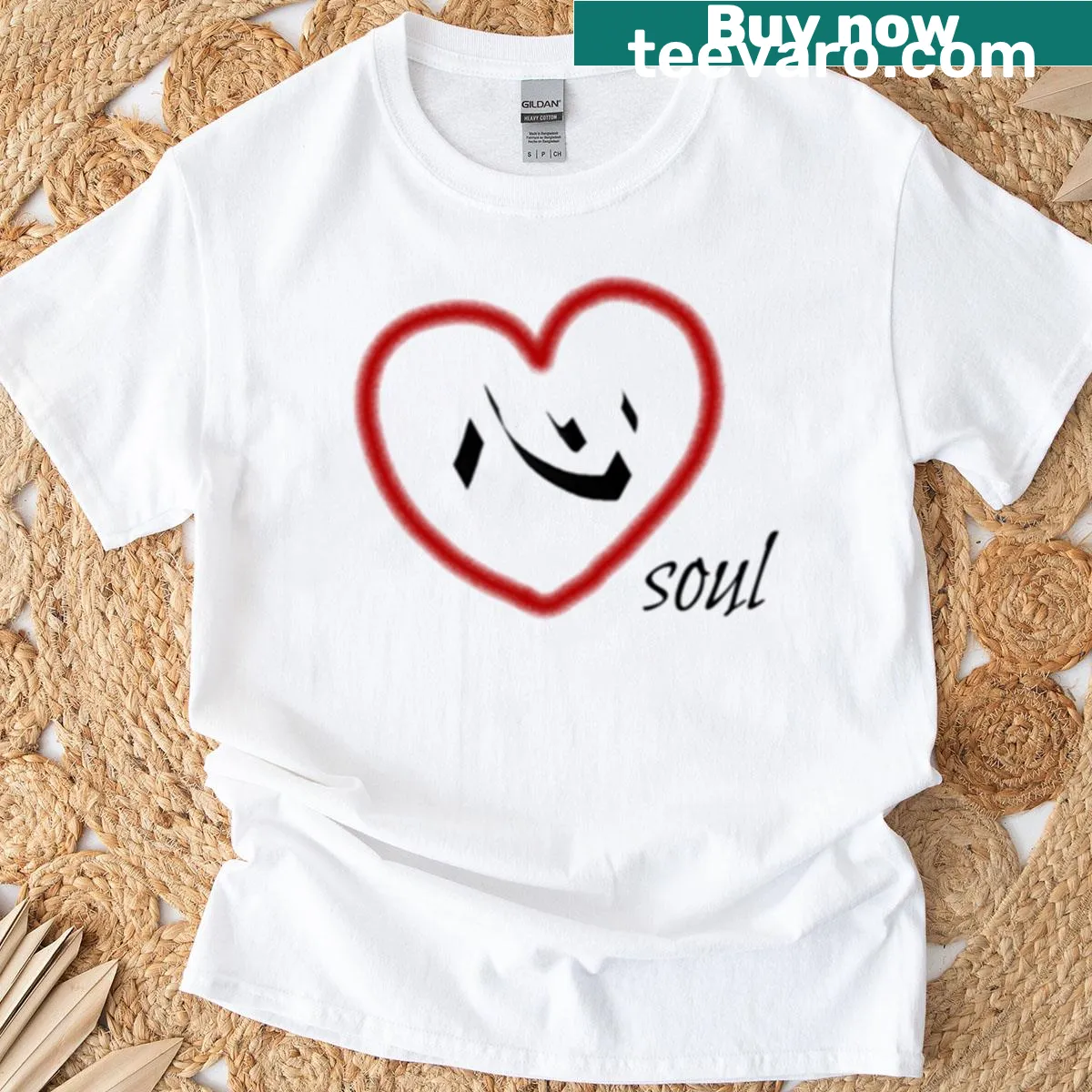 T-shirt featuring a heart shape encasing a soul — on a men's t-shirt