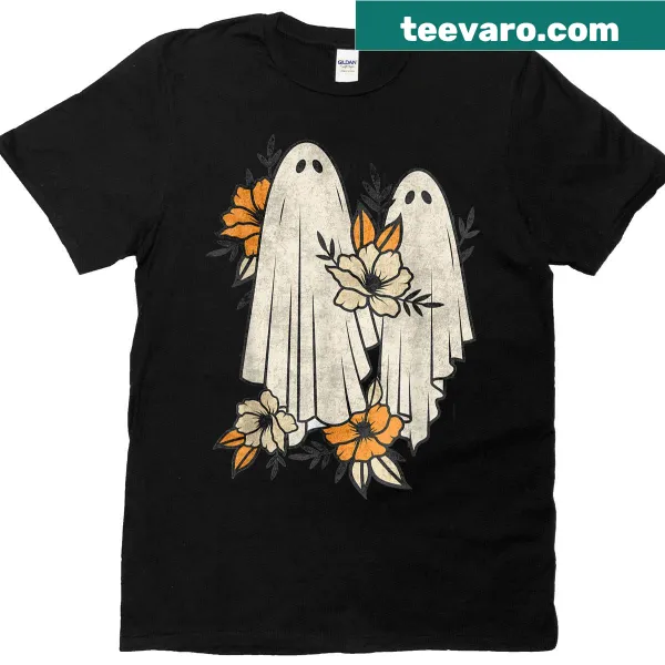 Charming Halloween t-shirt with retro ghosts and floral design