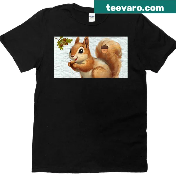 T-shirt featuring a cute squirrel with acorns in an autumn theme