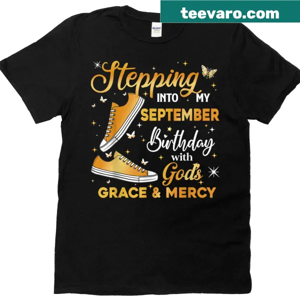 Typography t-shirt celebrating September birthdays with a faith theme
