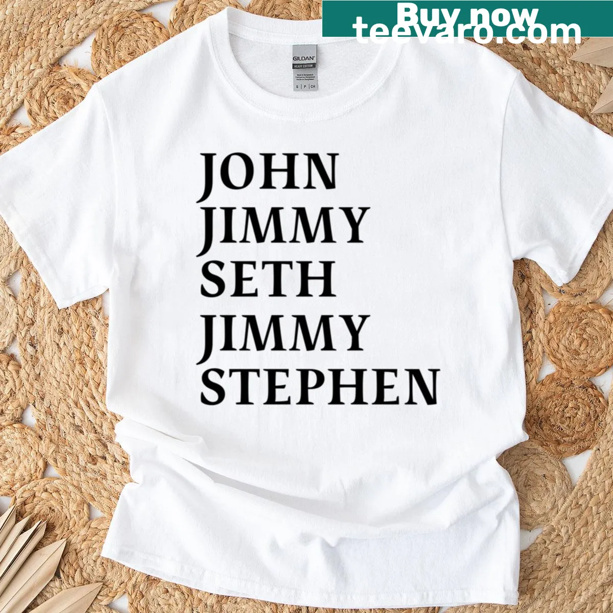T-shirt supporting Jimmy Kimmel with bold political satire text — on a men's t-shirt