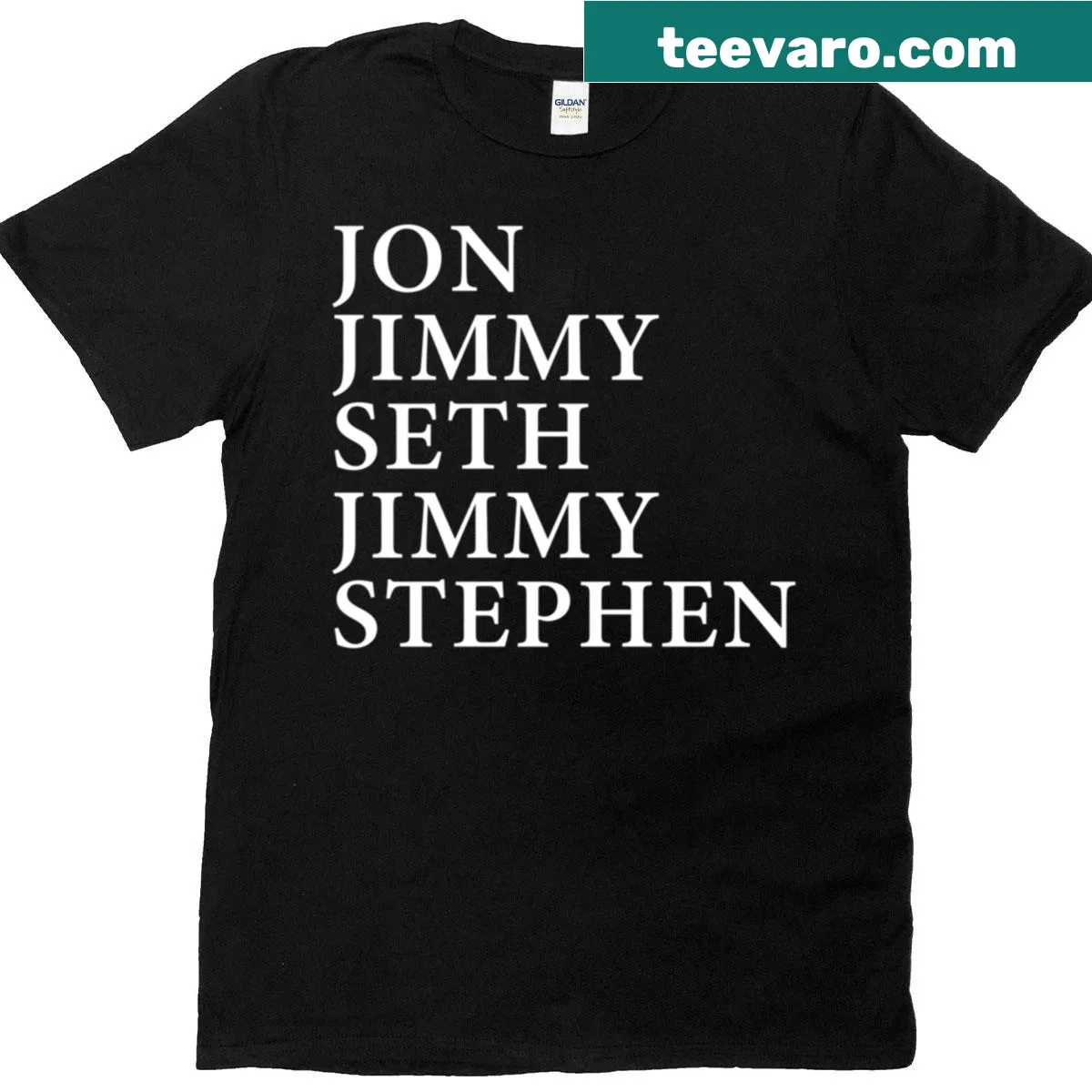 Illustrated T-shirt supporting late-night comedy and political satire — on a men's t-shirt