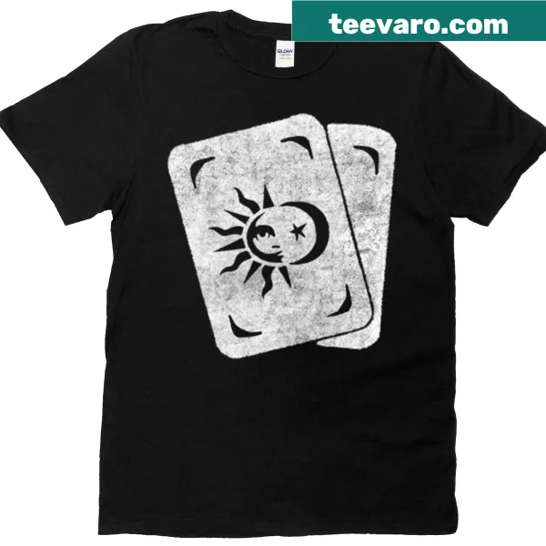 Minimalist t-shirt featuring an artistic design of tarot cards