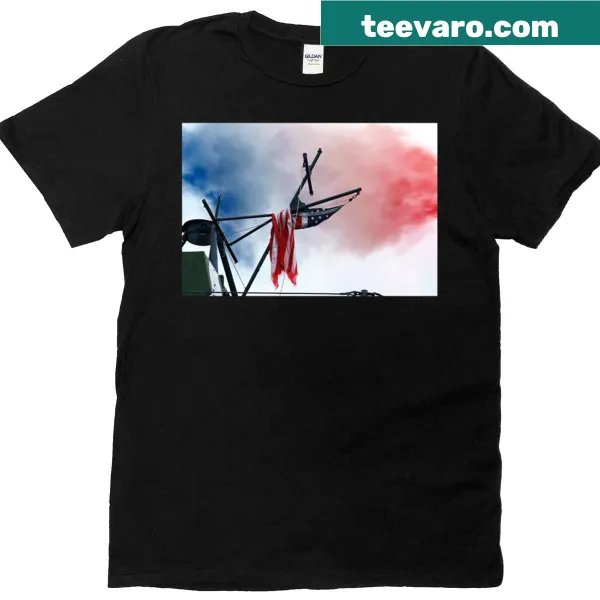 T-shirt with a distressed American flag graphic