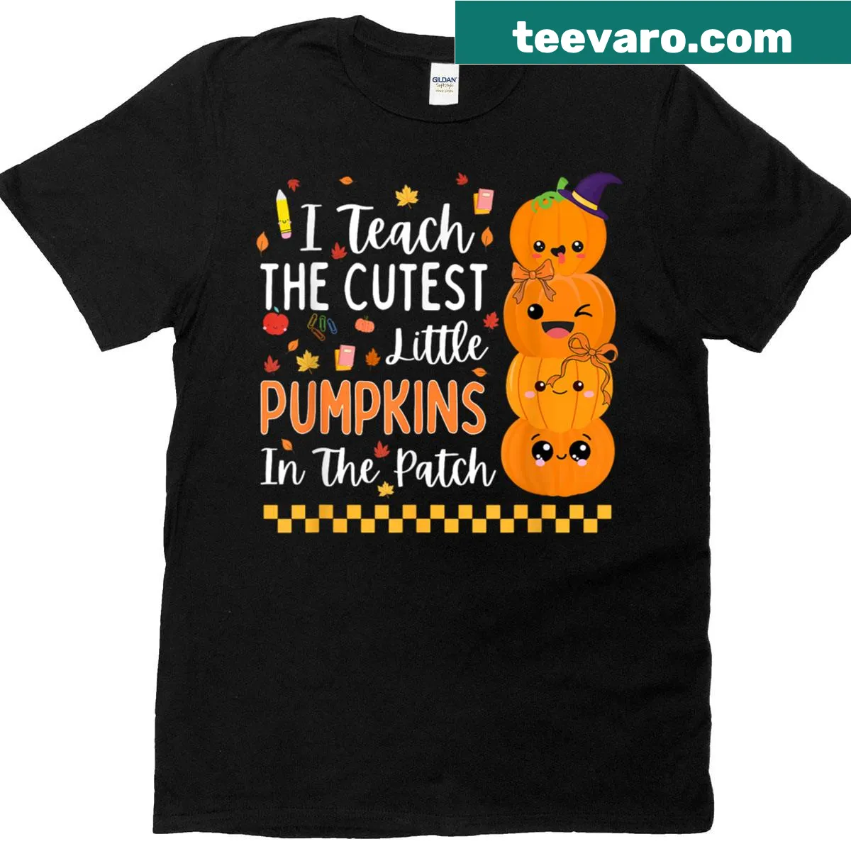 Cute Halloween t-shirt for teachers with pumpkin graphics — on a men's t-shirt