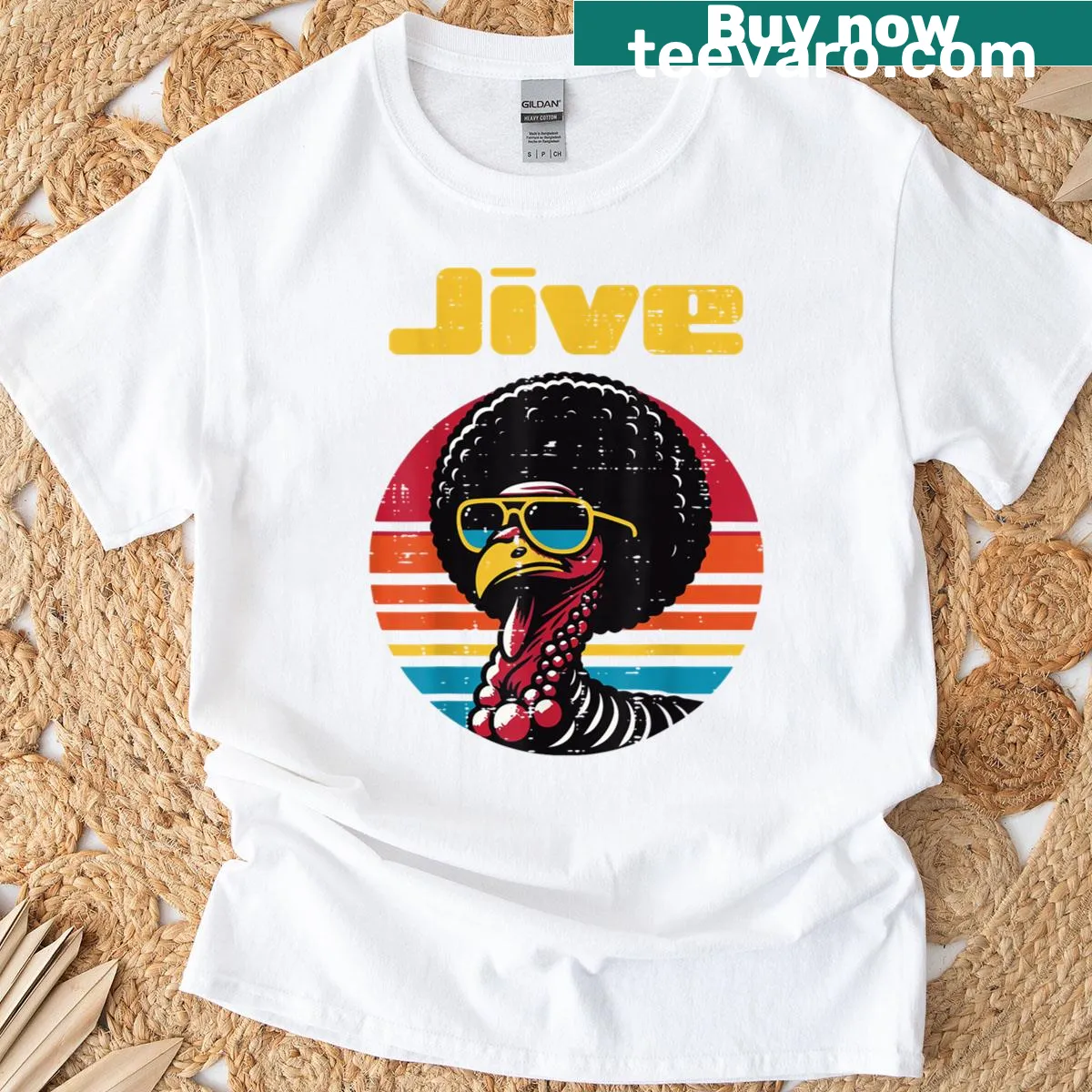 Vintage-style jiving turkey design for Thanksgiving — on a men's t-shirt