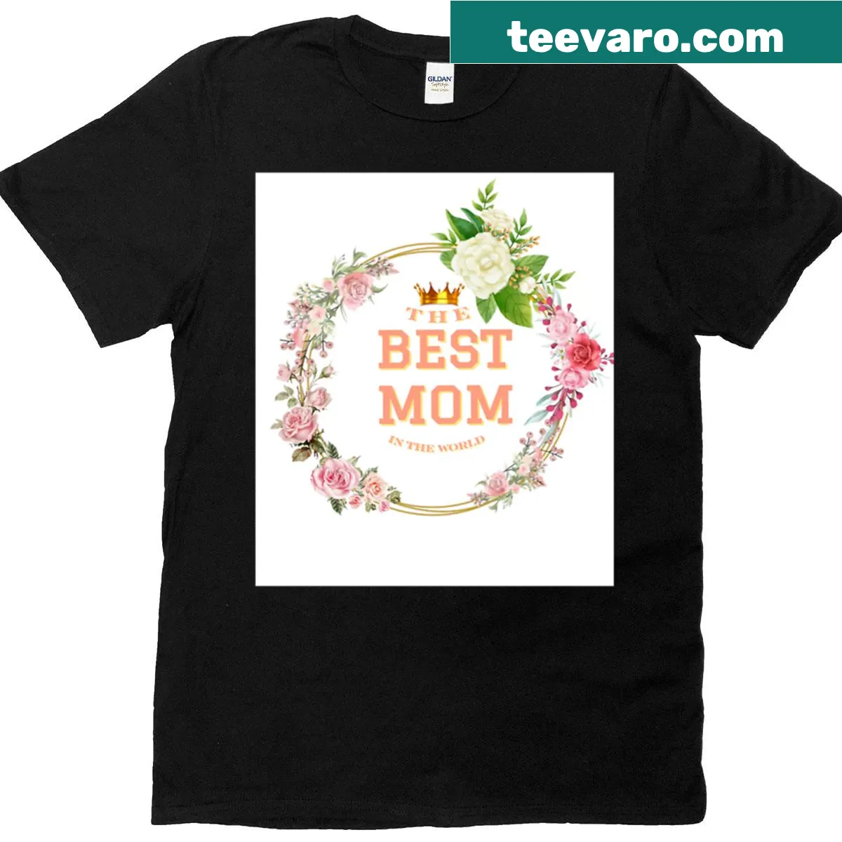 T-shirt featuring the text 'The Best Mom In The World' in warm typography — on a men's t-shirt