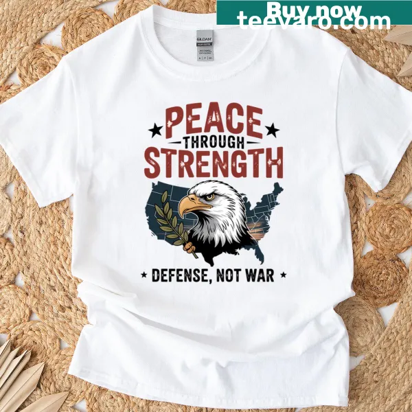 Political statement t-shirt with bold typography on defense vs war debate