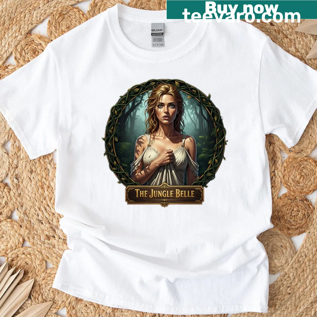 Illustrated fantasy forest scene on a whimsical T-shirt — on a men's t-shirt