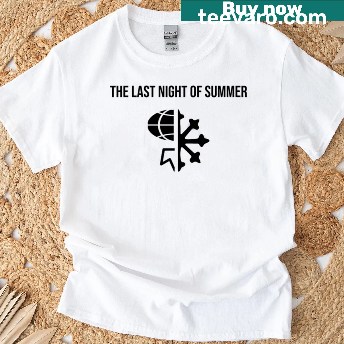 T-shirt celebrating summer's end with nostalgic design elements — on a men's t-shirt