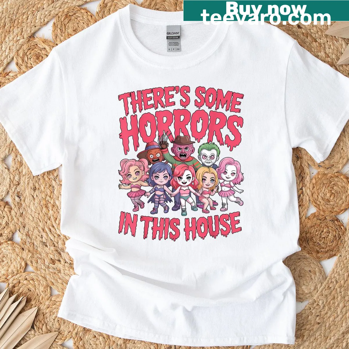 Humorous Halloween T-shirt with an illustration of a spooky house — on a men's t-shirt