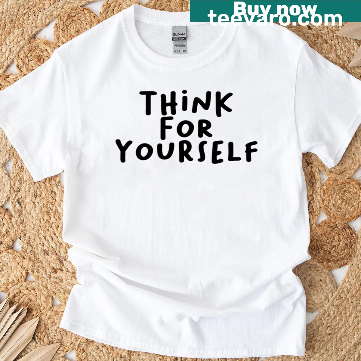 T-shirt with the phrase 'Think For Yourself' in creative typography — on a men's t-shirt