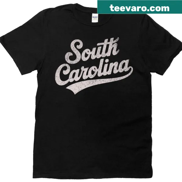 Distressed print of South Carolina on a vintage-style t-shirt