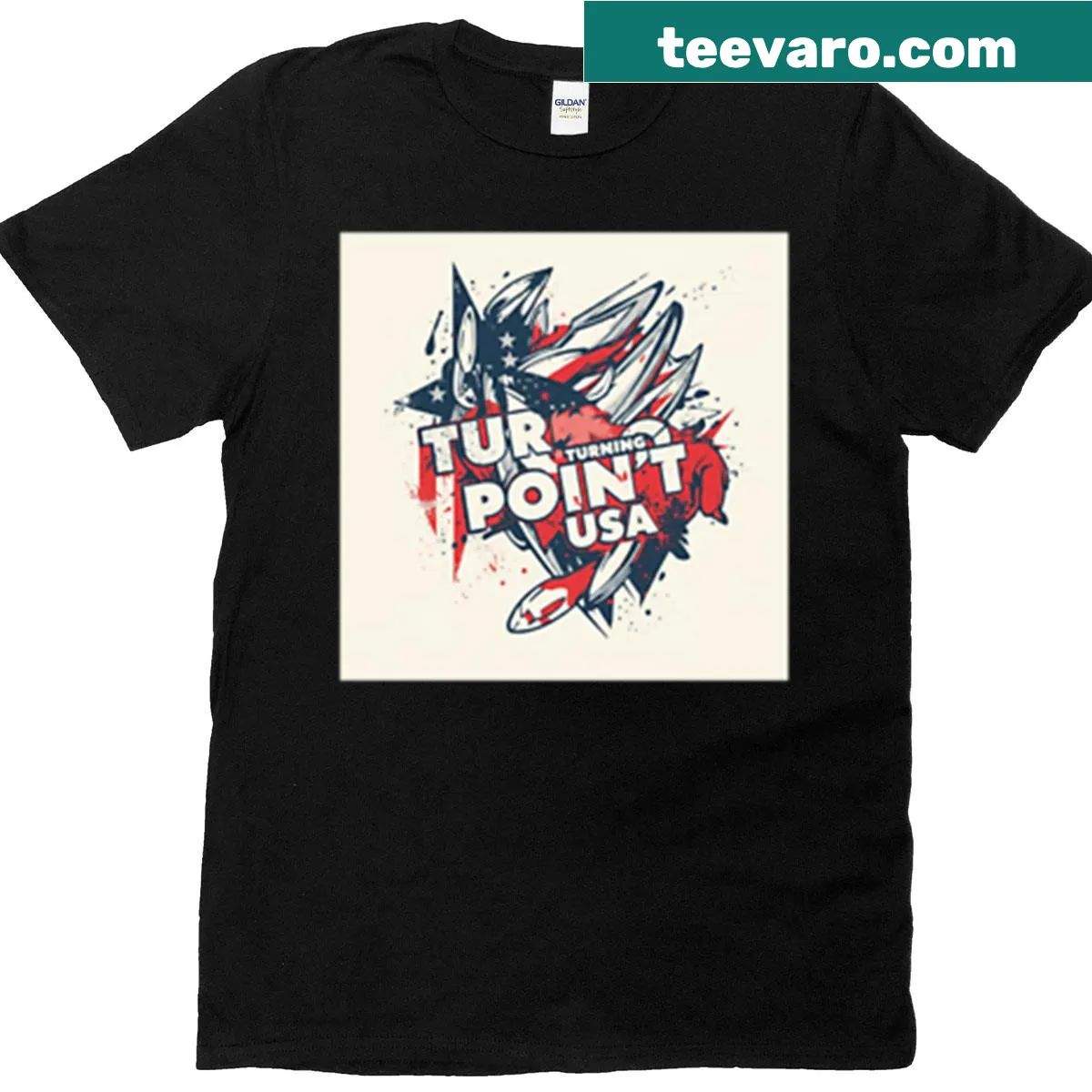 Patriotic design T-shirt featuring bold typography and American imagery — on a men's t-shirt
