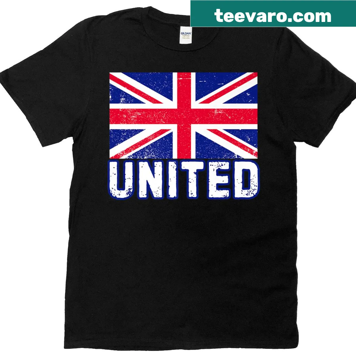 Vintage UK flag T-shirt with a weathered design representing British heritage — on a men's t-shirt