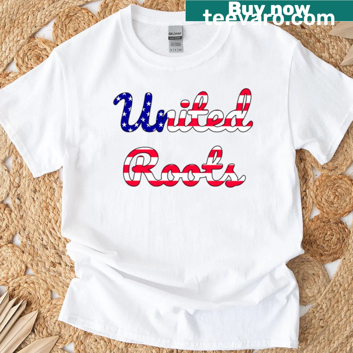 Hand-lettered USA T-shirt with American flag design — on a men's t-shirt