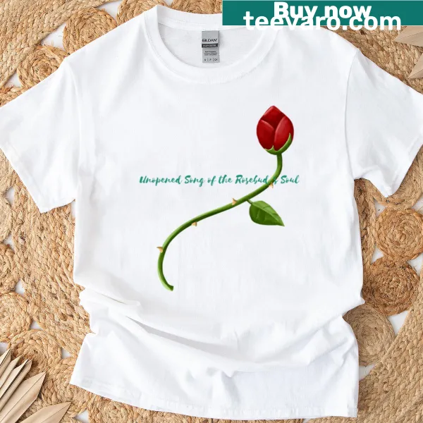 Illustrative rosebud and musical notes graphic t-shirt