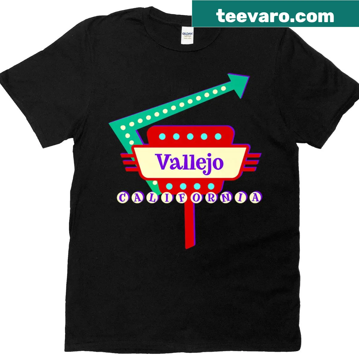 Retro Vallejo California design T-shirt — on a men's t-shirt
