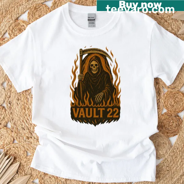 Gothic Grim Reaper graphic T-shirt with flames