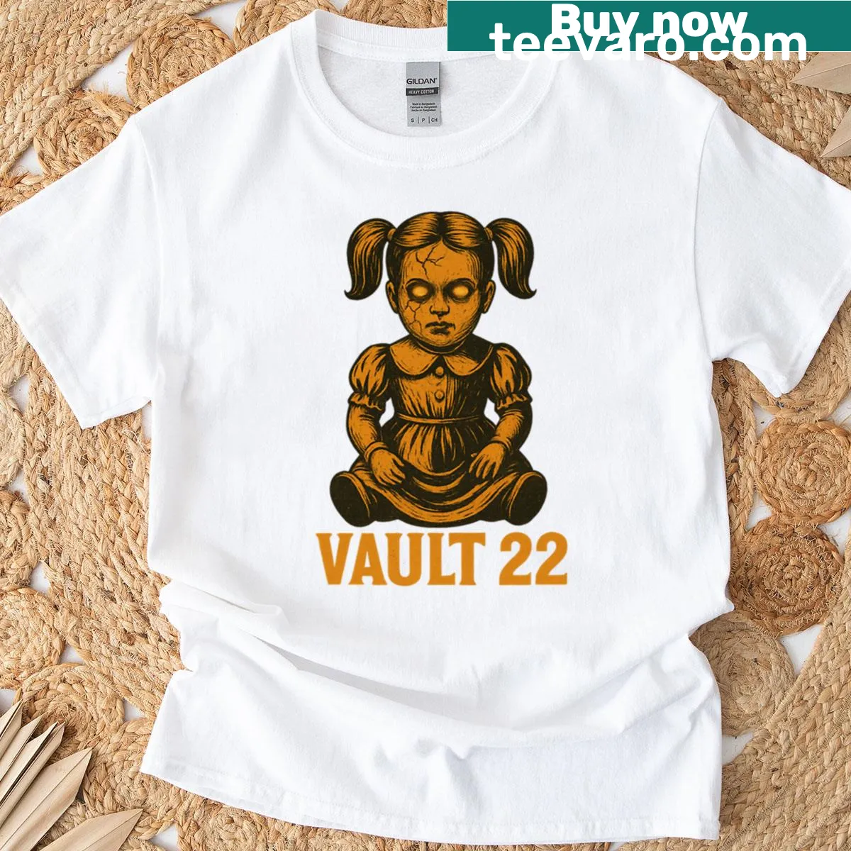 Cartoon haunted doll graphic t-shirt for Halloween — on a men's t-shirt
