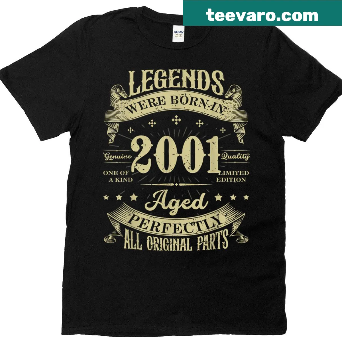 Retro birthday T-shirt designed for 2001 birthdays — on a men's t-shirt