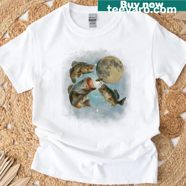 Vintage largemouth bass fishing T-shirt with moon graphic