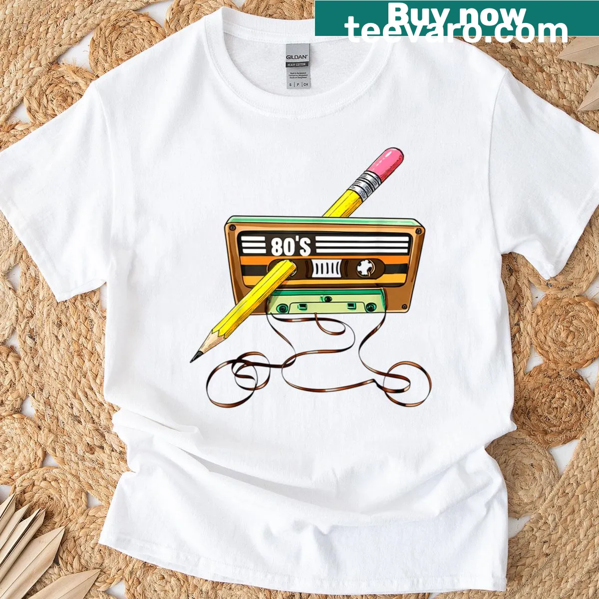Vintage cassette tape T-shirt with retro mixtape design — on a men's t-shirt