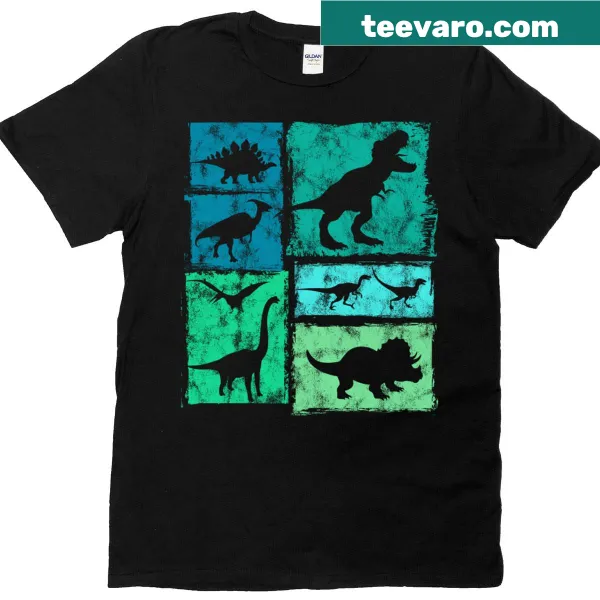 Cute cartoon dinosaur types graphic on a vintage t-shirt