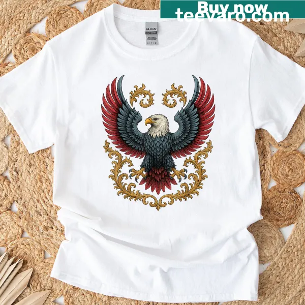 Vintage eagle graphic on a gothic crest t-shirt