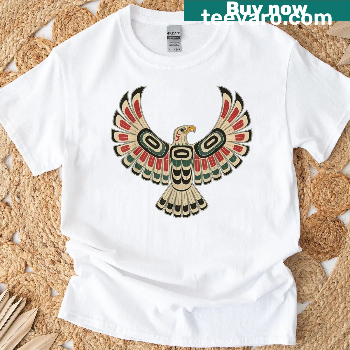 Native Northwest eagle graphic T-shirt in retro style — on a men's t-shirt