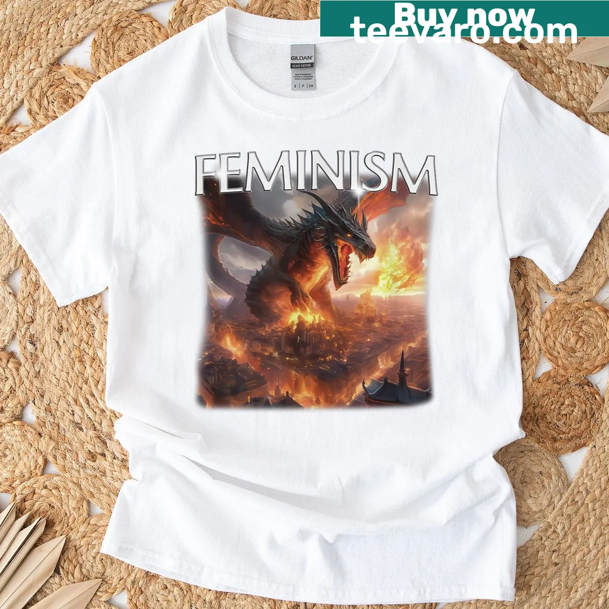 Vintage-inspired T-shirt featuring a dragon and gothic art — on a men's t-shirt