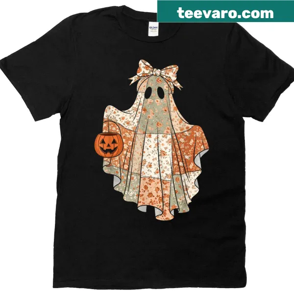 Cute floral ghost patchwork design on Halloween T-shirt