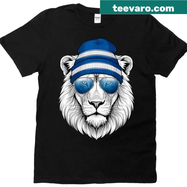 Playful lion wearing sunglasses graphic t-shirt