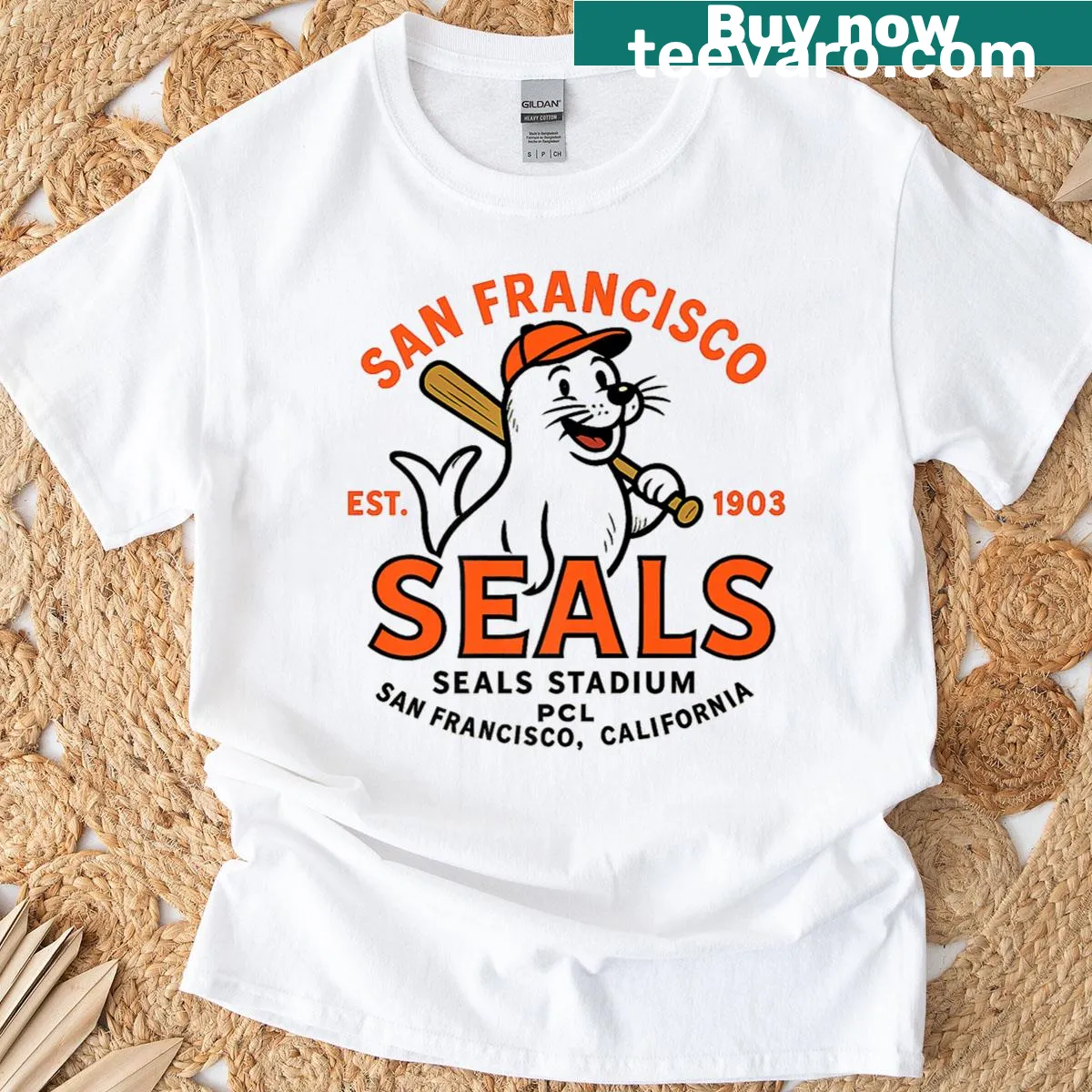 Vintage San Francisco Seals baseball logo on a T-shirt — on a men's t-shirt