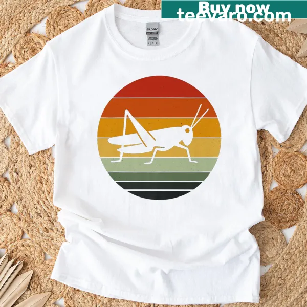 Vintage sunset graphic with a grasshopper on a T-shirt