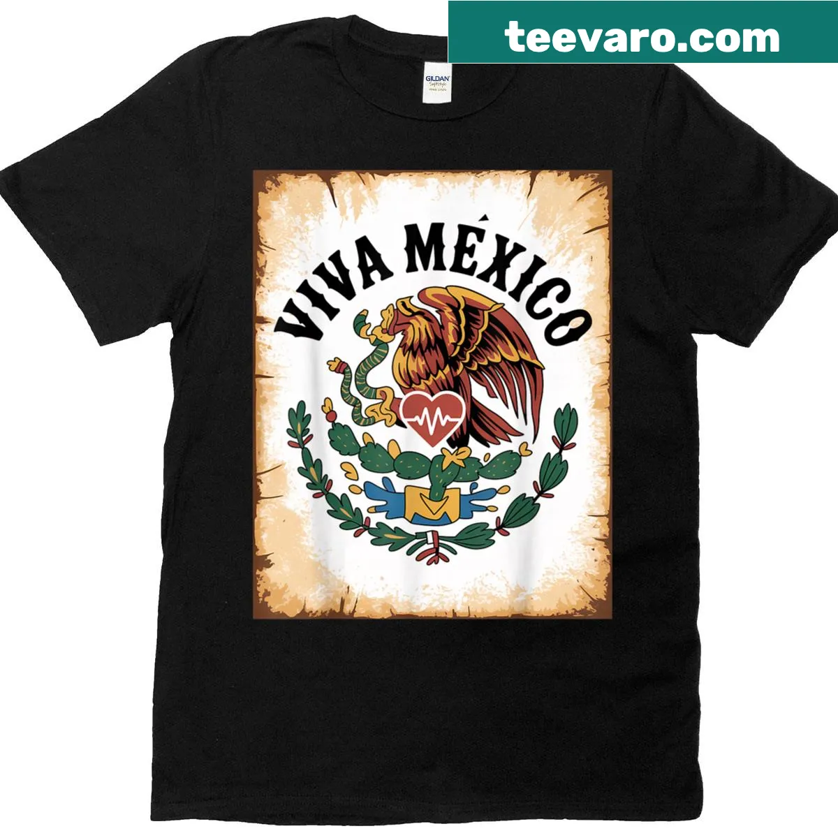 Vintage Mexican flag heartbeat t-shirt — on a men's t-shirt