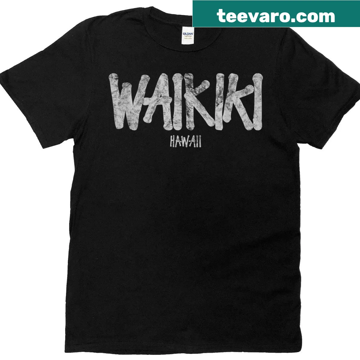 Graffiti-style Waikiki Hawaii t-shirt — on a men's t-shirt