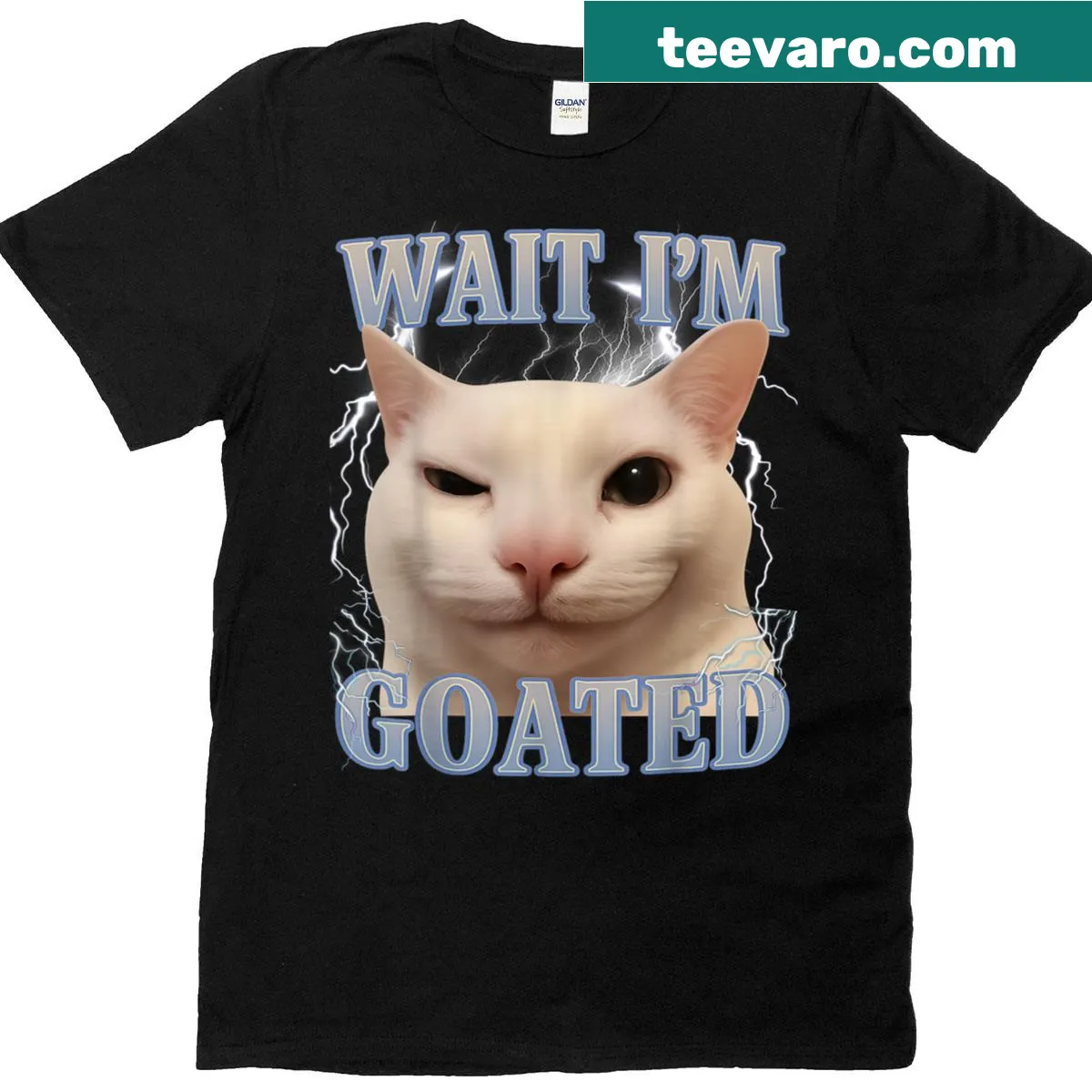 Funny cat meme t-shirt with cartoon graphic — on a men's t-shirt