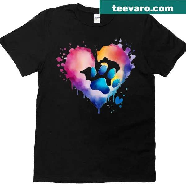 Watercolor heart with dog paw graphic on a T-shirt