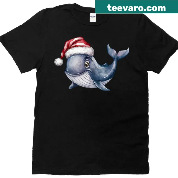 Cute Christmas t-shirt with a whale in a Santa hat