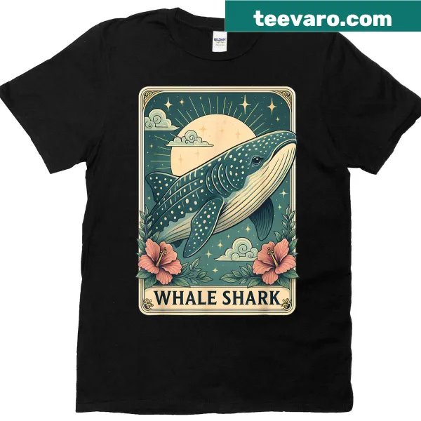 Whale shark tarot card graphic on a t-shirt