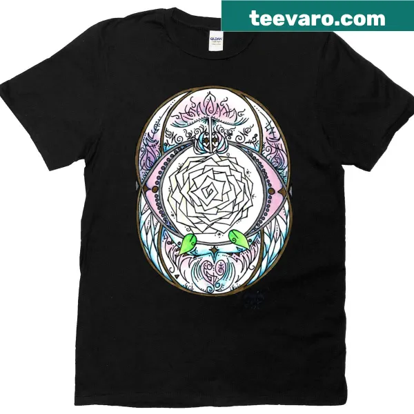 Stylized t-shirt featuring white rose and abstract frequencies