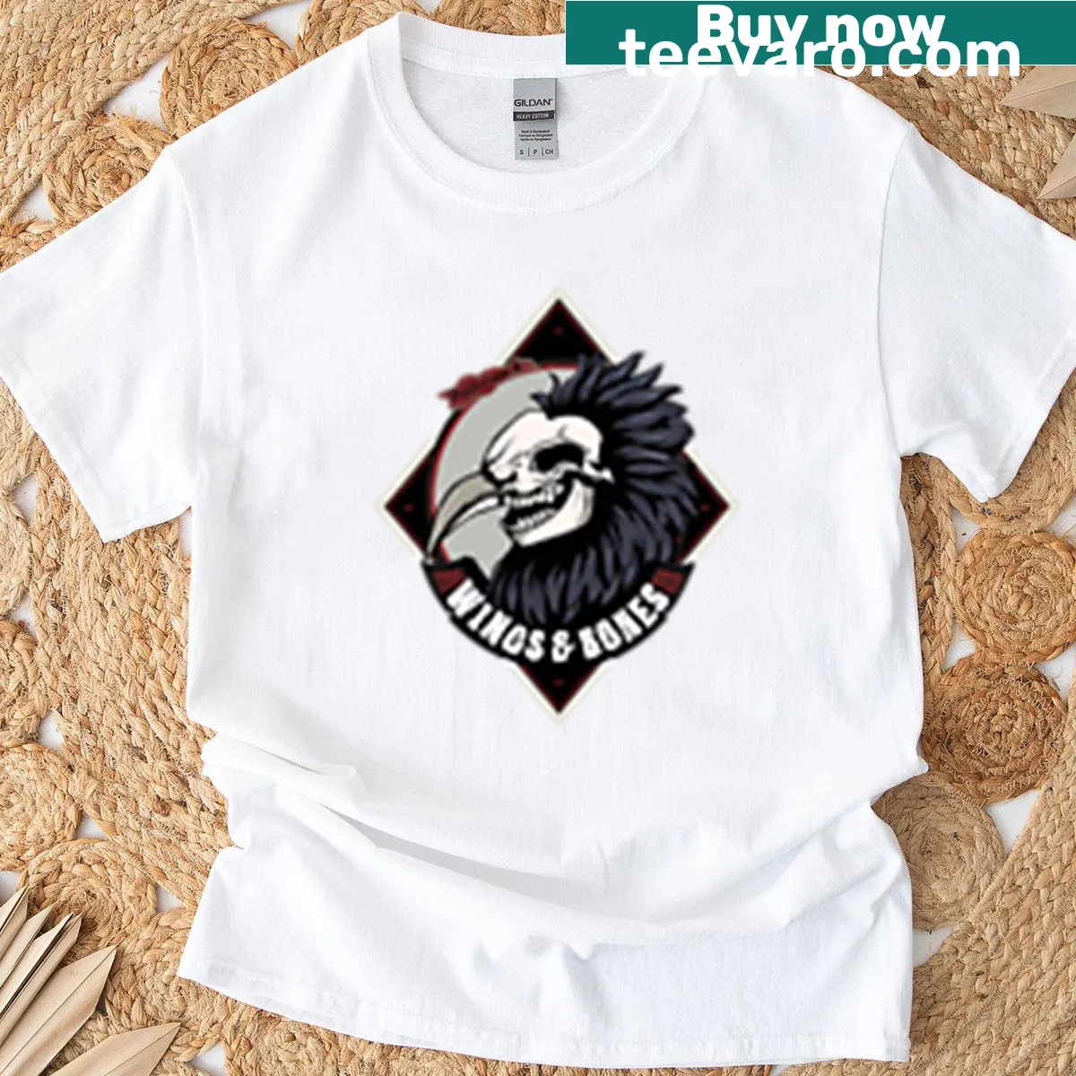 Edgy T-shirt featuring wings and bones graphic — on a men's t-shirt