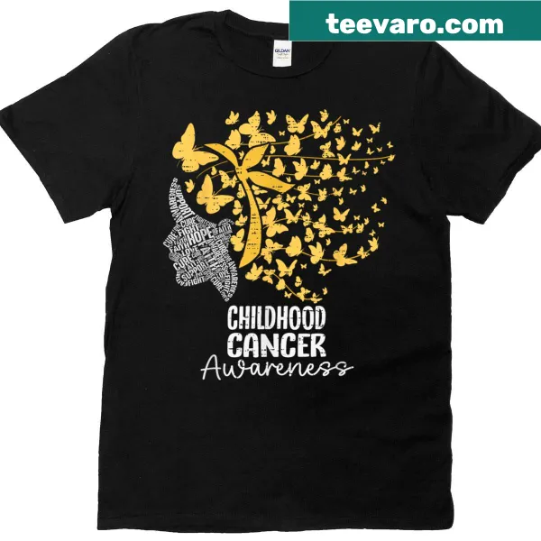 Gold butterfly and hair ribbon design for childhood cancer awareness